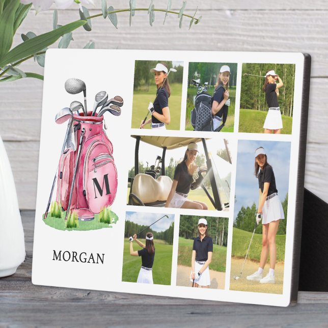 Plaque Photo Monogram Pink Golf Photo Collage (Monogram Pink Golf Photo Collage plaque)