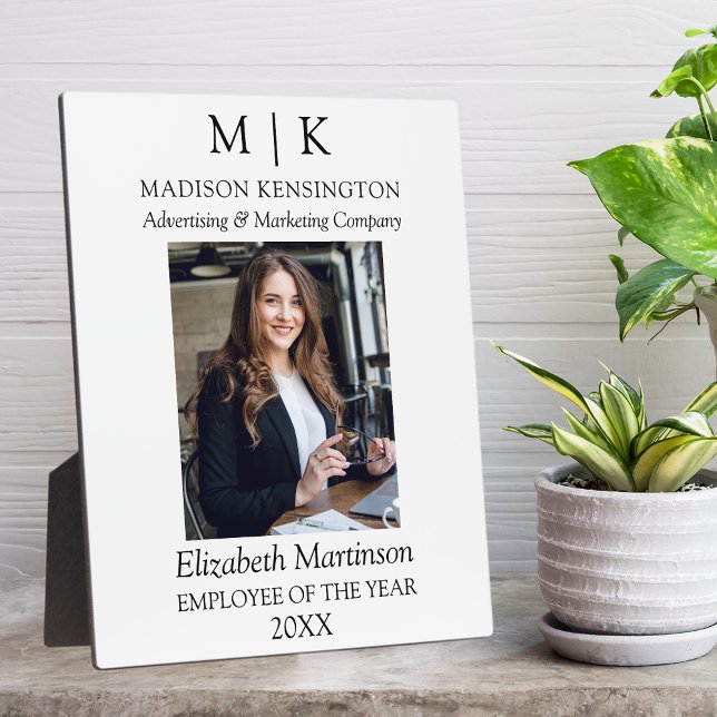 Plaque Photo Monogramme ou ajouter un logo Employé de l'année E (Edit to Customize text, colors and more)