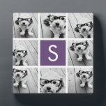 Plaque Photo Monogramme personnalisé Eggplant et collage photo<br><div class="desc">Vous pouvez utiliser des photos Instagram pour cette conception. Utilisez 8 photos carrés pour créer un cadeau unique et personnel. Ou vous pouvez garder le chiot hipster et faire un gardien branché. Si vous avez besoin d'ajuster les images,  cliquez sur l'outil personnaliser pour apporter des modifications.</div>