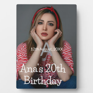 Plaque Photo Monogramme photo joyeux 20e anniversaire gris blan