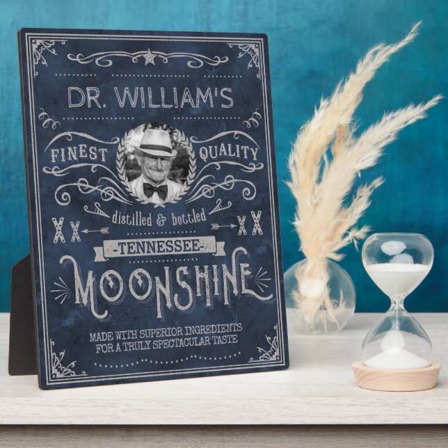 Plaque Photo Moonshine Hillbilly Medicine Vintage Custom Blue (Côté)