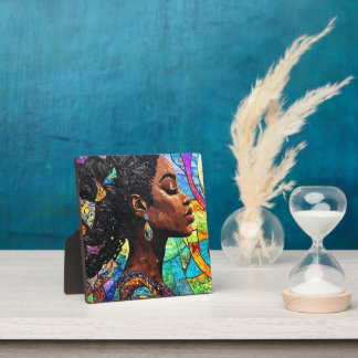 Plaque Photo Mosaïque d'art de femme noire en verre teinté