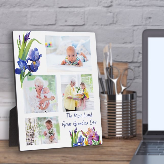 Plaque Photo Most Loved Great Grandma 4 Photo Spring Flower (Créateur téléchargé)