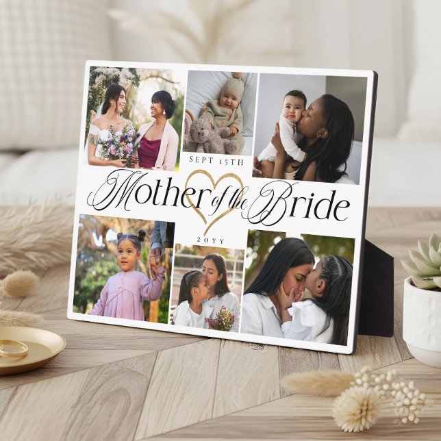 Plaque Photo Mother of the Bride Heart Then Now Photo Collage (Mother of the Bride Heart Then Now Photo Collage Plaque)