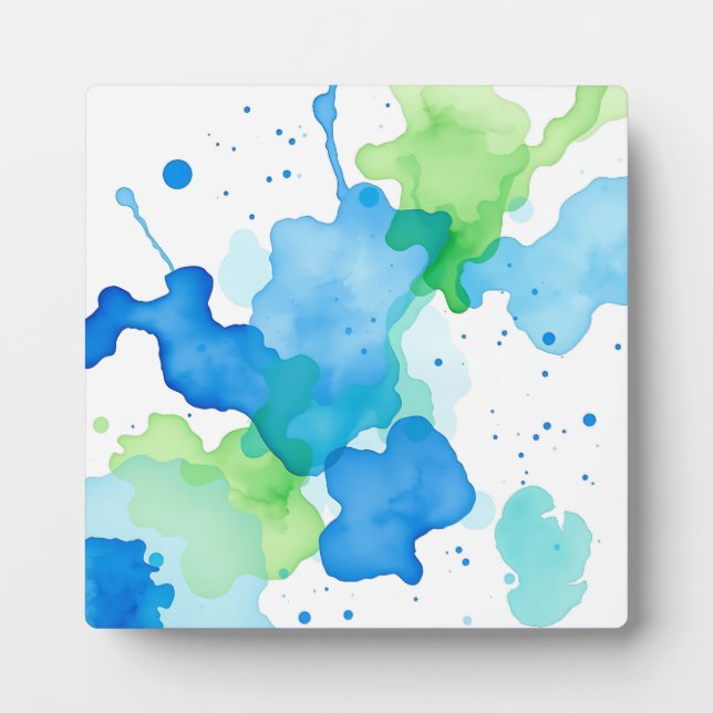 Plaque Photo Motif Abstrait Aquarelle Bleu Vert (Devant)