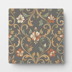 Plaque Photo Motif damassé floral crème orange à enroulement or