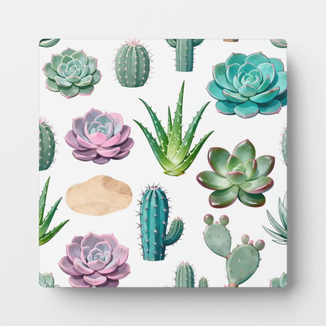 Plaque Photo Motif de cactus succulent à l'aquarelle (Devant)