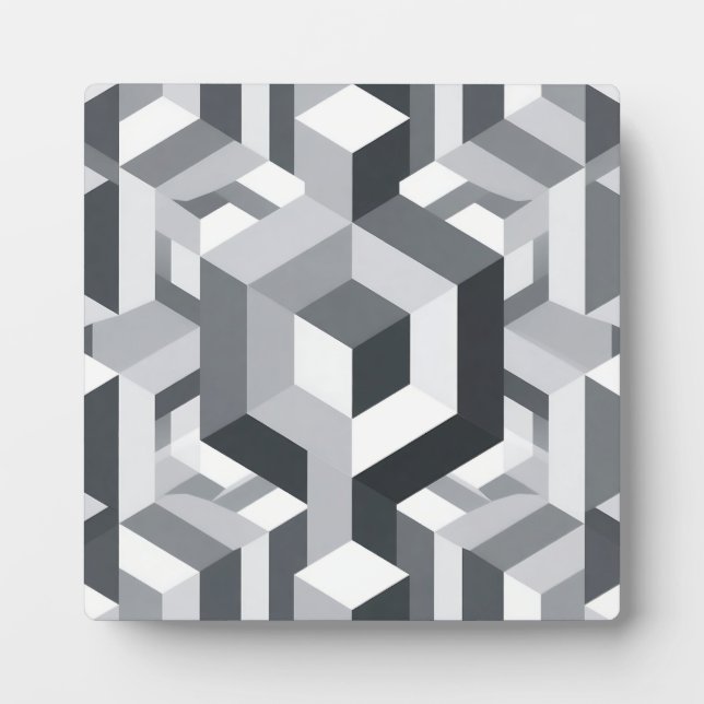 Plaque Photo Motif de cube isométrique monochrome (Devant)