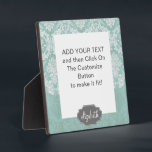 Plaque Photo Motif de Damas Vintage bleu glace avec finition gr<br><div class="desc">Un motif vintage avec tableau de bord et dentelle. Regardez de près les fleurs et les feuilles.Un design tendance avec les couleurs de bijoux et l'élégance. Les éléments sont plus faciles à customiser lorsque vous remplacez tout le texte et les photos en premier. Si votre art doit encore être ajusté,...</div>