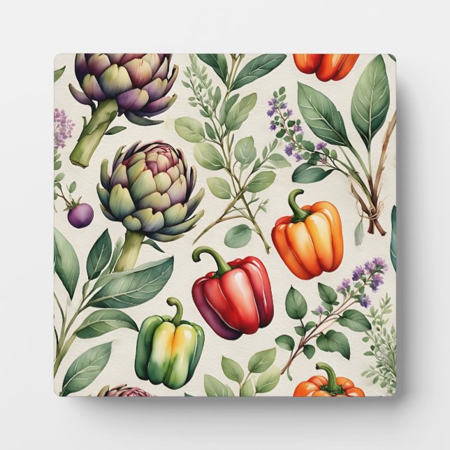 Plaque Photo Motif de jardin potager à l'aquarelle (Devant)