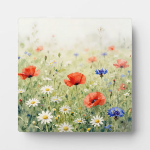 Plaque Photo Motif de pré champêtre de coquelicot de marguerite