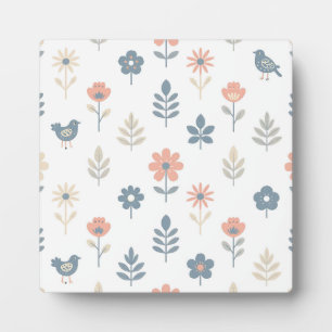Plaque Photo Motif Fleurs Oiseaux Folk Scandinave