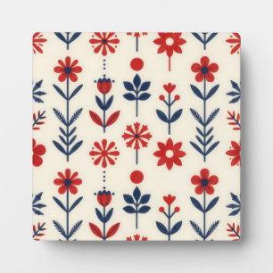 Plaque Photo Motif floral folklorique rouge et marine