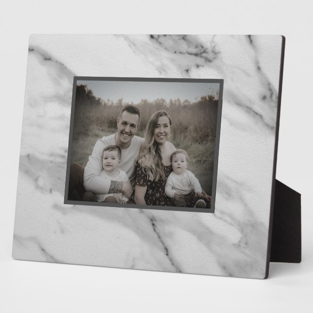 Plaque Photo Motif moderne en marbre noir gris rose (Côté)