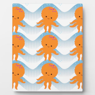 Plaque Photo Motif Octopus Orange Et Vagues Bleues