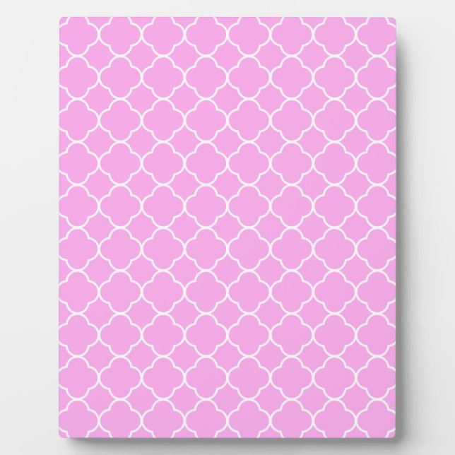 Plaque Photo Motif Quatrefoil Rose Et Blanc (Devant)