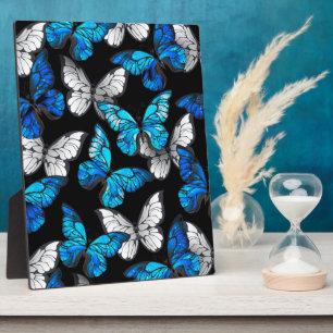 Plaque Photo Motif sans couture sombre avec papillons bleus Mor