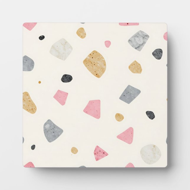 Plaque Photo Motif Terrazzo Abstrait Rose Gris Or (Devant)