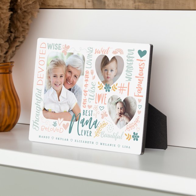 Plaque Photo Mots pour la meilleure grand-mère qui soit Collage (Words for Best Nana Ever Grandkids Photo Collage Plaque)