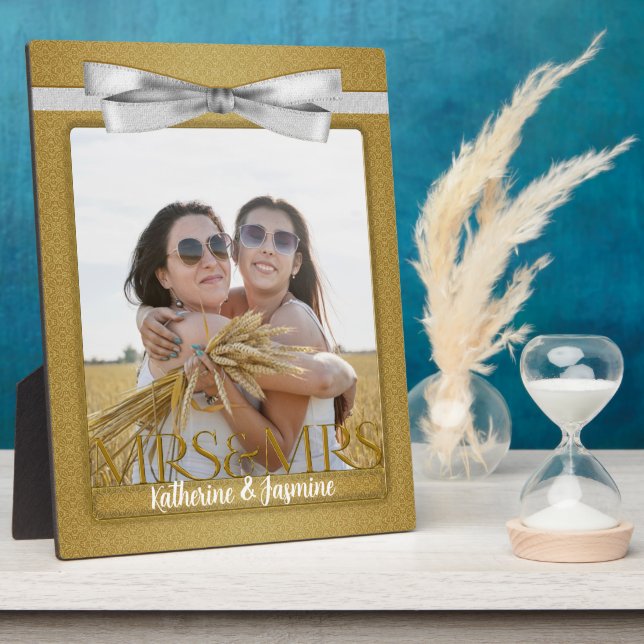 Plaque Photo Mrs & Mrs Lesbian Gay Wedding Gold Photo (Côté)