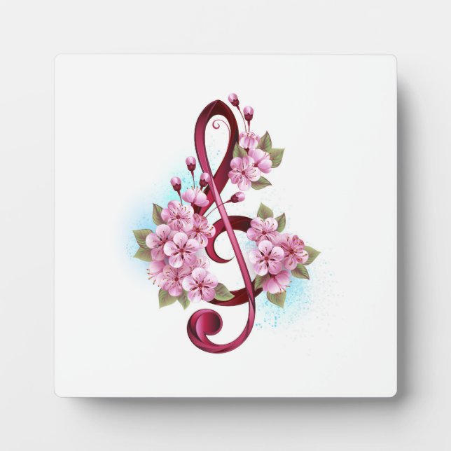 Plaque Photo Musical treble clef notes with sakura flowers (Devant)