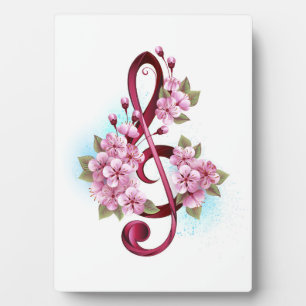 Plaque Photo Musical treble clef notes with sakura flowers