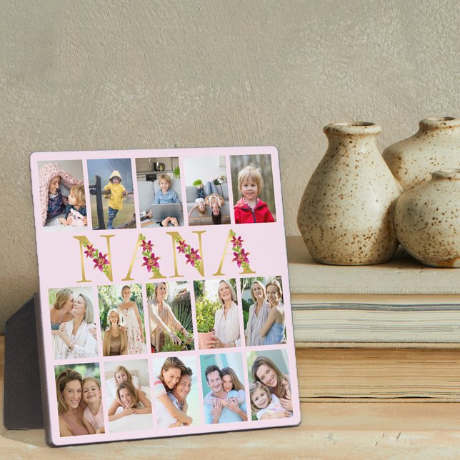 Plaque Photo Nana Gold Letters 15 Vertical Photo Collage rose (Créateur téléchargé)