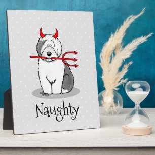 Plaque Photo Naughty Devil Old English Sheepdog (Gris 1)