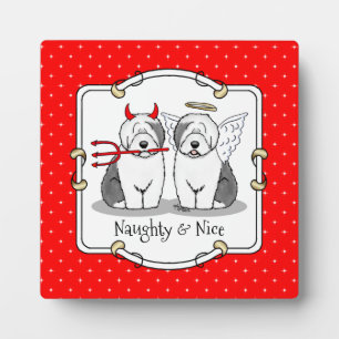Plaque Photo Naughty & Nice Old English Sheepdogs (Grey 1)