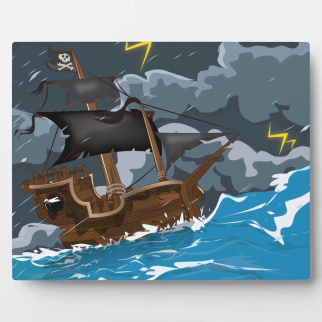Plaque Photo Navire Pirate dans la Tempête (Devant)