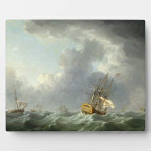 Plaque Photo Navires anglais devant un vent (huile sur toile