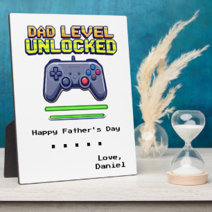 Plaque Photo Niveau père déverrouillé Gamer Papa Première Fêt