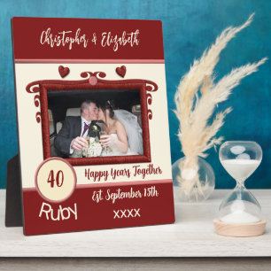 Plaque Photo Noces de rubis 40 ans ajouter noms photo rouge
