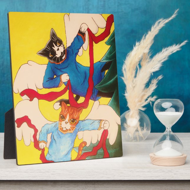 Plaque Photo Noël Ange Chats Cherub (Côté)