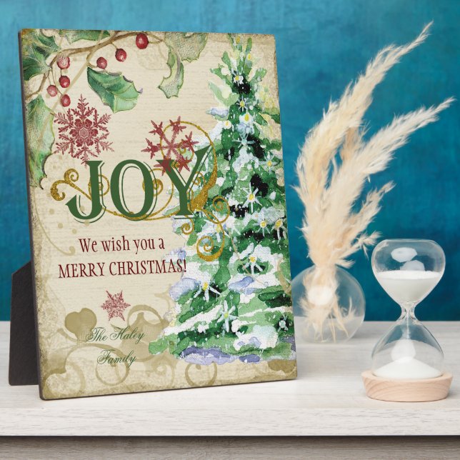Plaque Photo Noël Arbre Pine Cône Joy Snowflake Collage (Côté)
