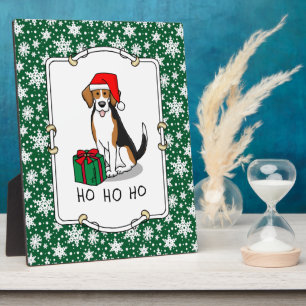 Plaque Photo Noël Beagle de chapeau de Noël (tri couleur 3) Chi