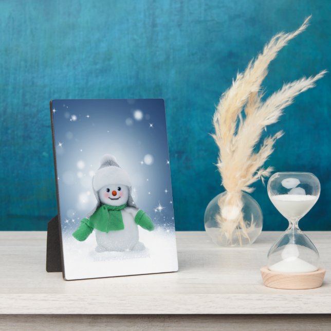 Plaque Photo Noël bonhomme de neige SlipperyJoe foulard vert m (Côté)