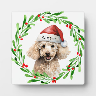 Plaque Photo Noël Chien Poodle Santa Hat Holiday