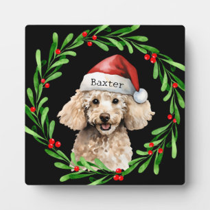 Plaque Photo Noël Chien Poodle Santa Hat Holiday