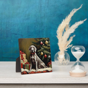 Plaque Photo Noël du chien Weimaraner