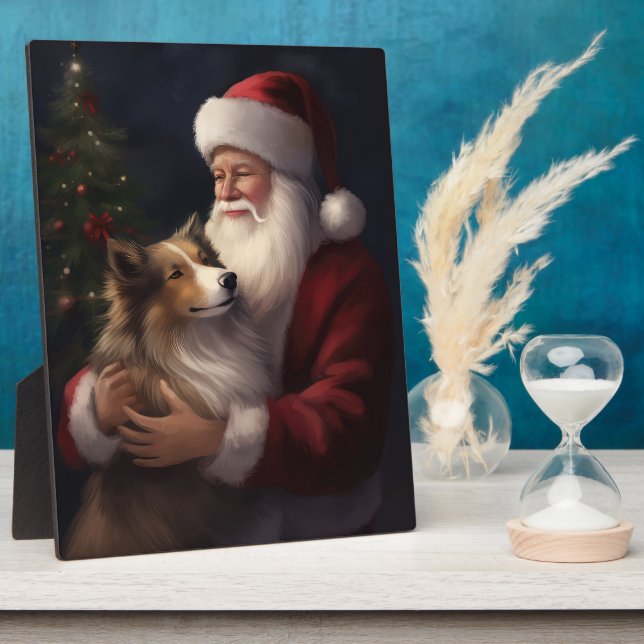 Plaque Photo Noël festif de Shetland Sheepdog Père Noël (Côté)