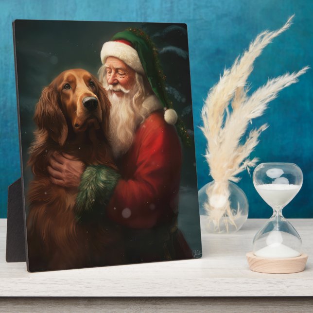 Plaque Photo Noël festif du Père Noël de l'Irish Red Setter (Côté)