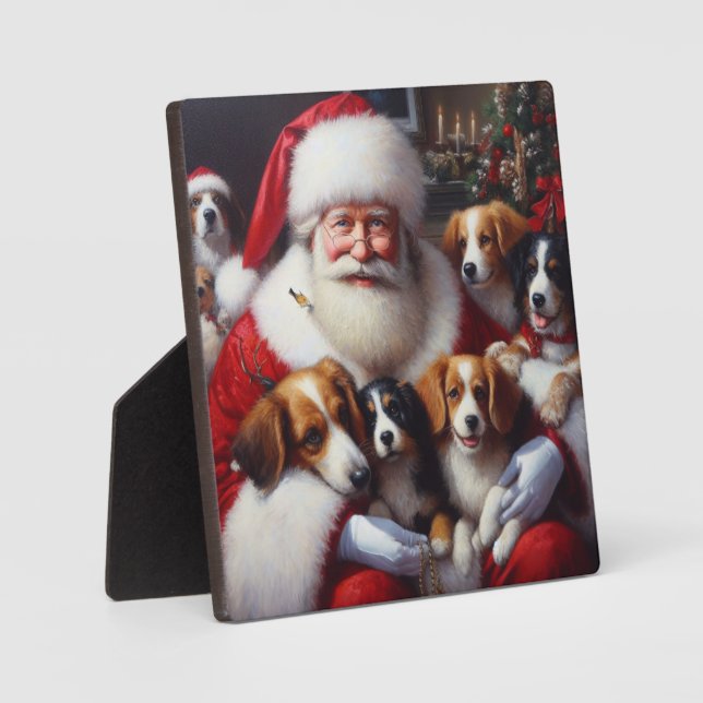 Plaque Photo Noël Père Noël avec Chiens 2 (Recto)