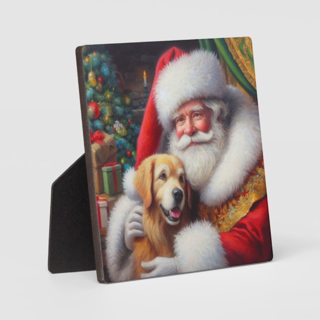 Plaque Photo Noël Père Noël avec Chiens 3 (Recto)