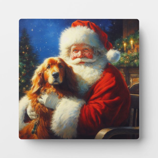 Plaque Photo Noël Père Noël avec Chiens 4 (Devant)