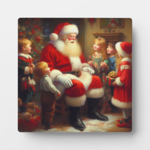Plaque Photo Noël Père Noël avec enfants 3