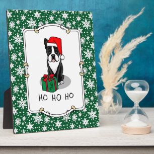 Plaque Photo Noël Père Noël Boston Terrier (noir) mignonne