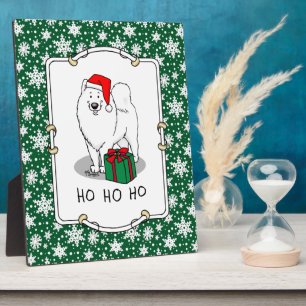 Plaque Photo Noël Père Noël Casquette Samoyé Chien mignonne