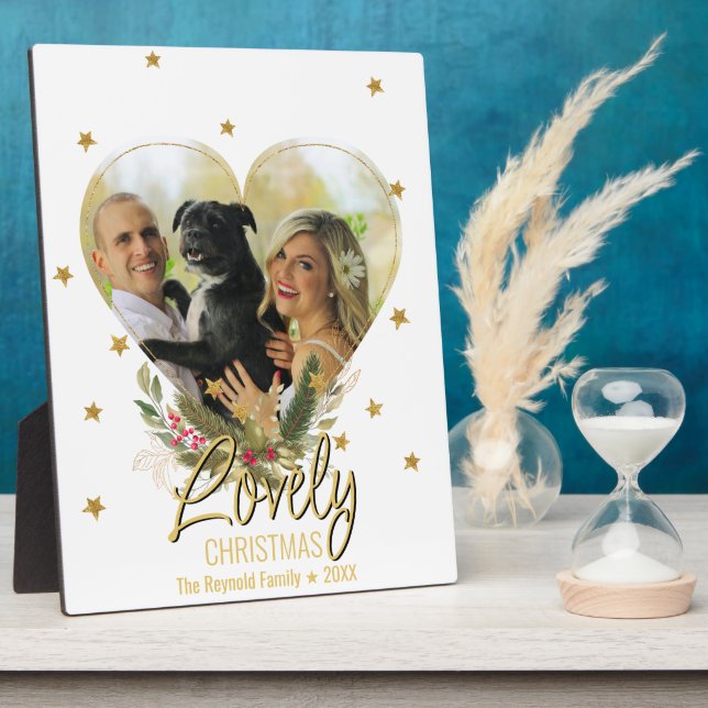 Plaque Photo Noël Photo Heart Lovely Gold Parties scintillant S (Côté)