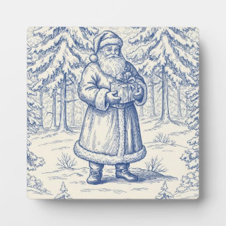 Plaque Photo Noël Toile Bleue